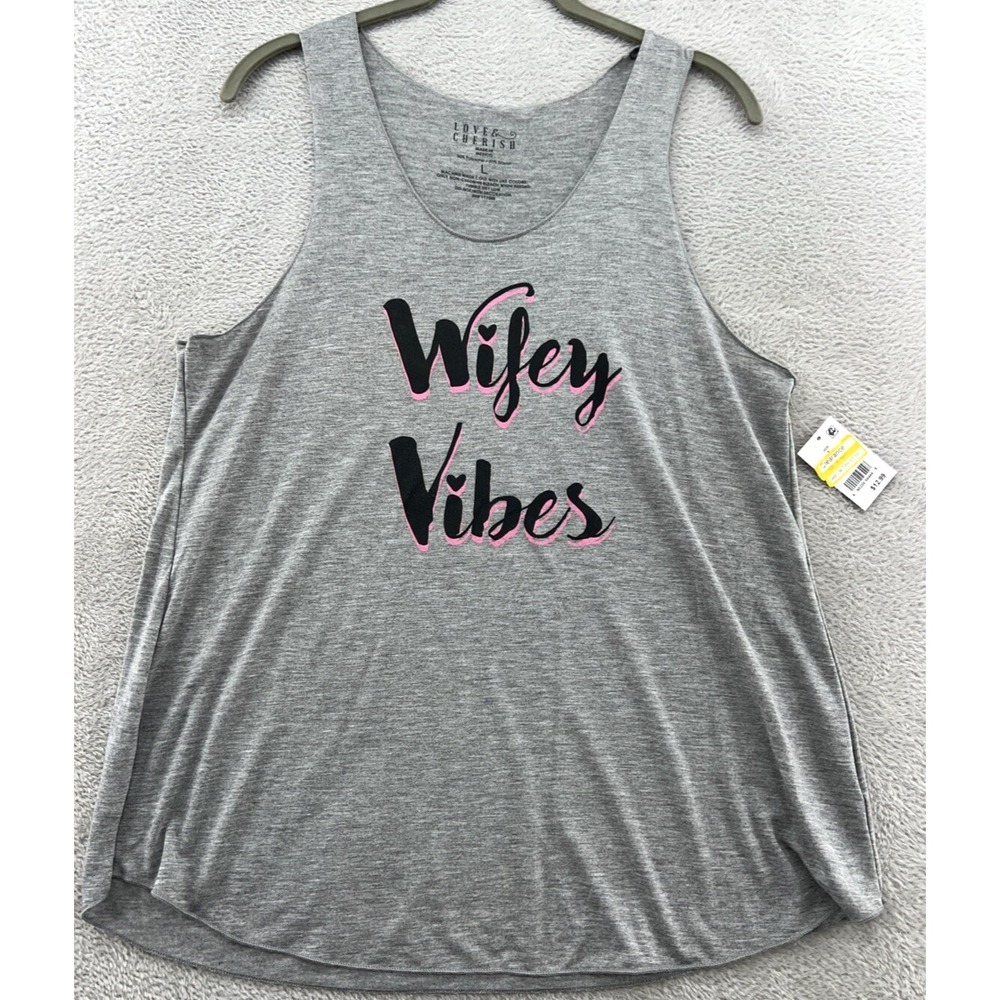 Love & Cherish Shirt Womens Large Grey Wifey Vibes Sleeveless Tank Top Stretch